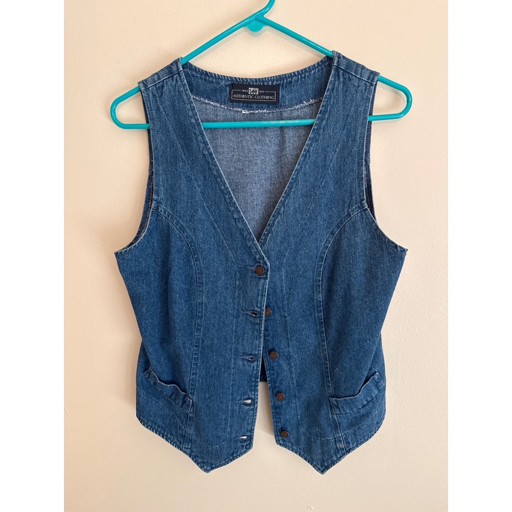 Lee Authentic Clothing Denim Vest Medium Wash Button Front Western Sleeveless